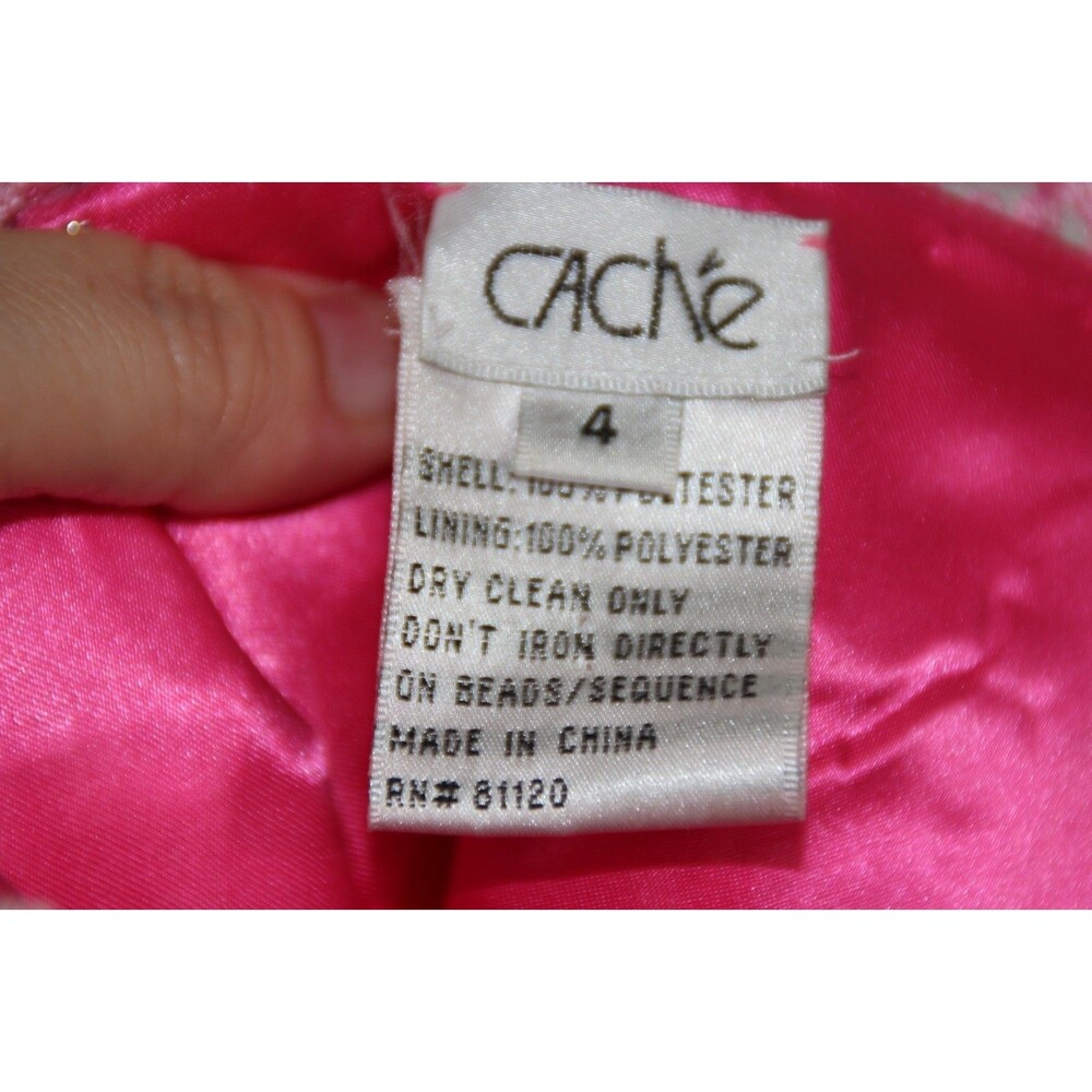Vtg Cache Y2K Pink Sequin Floral Strapless Gown Dress 4 Formal Prom Fairycore - Picture 11 of 12